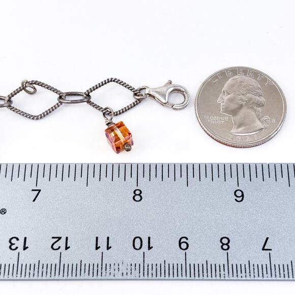 Vintage Sterling Silver 925 Orange Crystal Dice Charm Bracelet 8.5" - Picture 2 of 5
